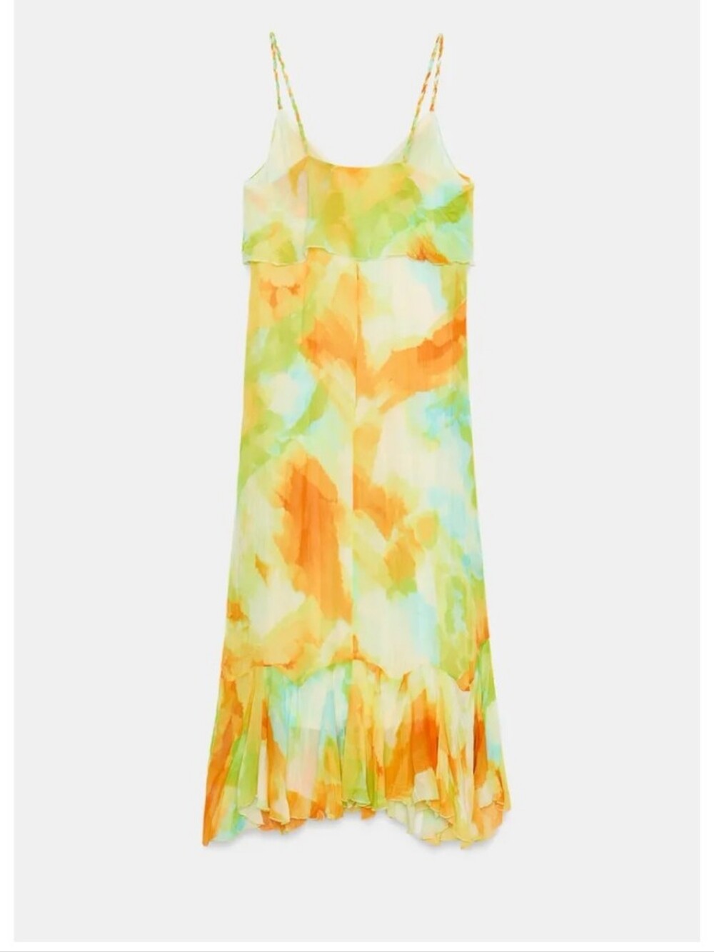 Zara Watercolor Tie-Dye Print Ruffle Midi Dress Sz-L - Picture 8 of 13